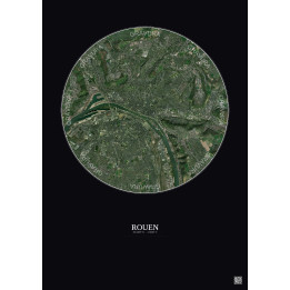 Affiche Rouen – Poster vue satellite 5km Couleur | Gravura – Fond foncé