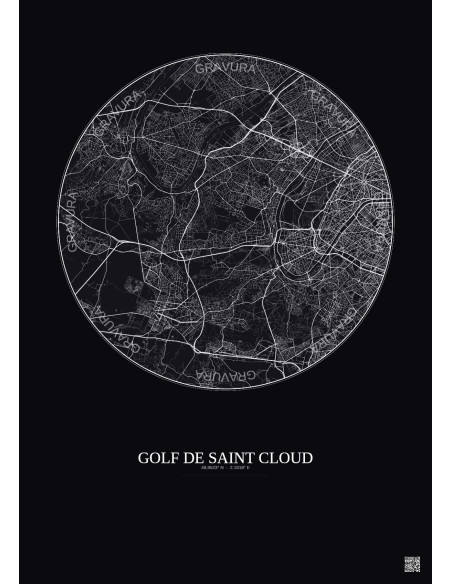 Golf De Saint Cloud City Map Poster 10km | Gravura – Dark background