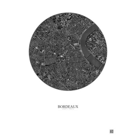 Bordeaux Satellite View Poster 2.5km B&W | Gravura – Light background