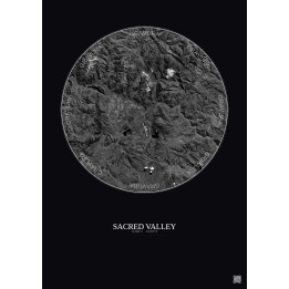 Sacred Valley Satellite View Poster 30km B&W | Gravura – Dark ba