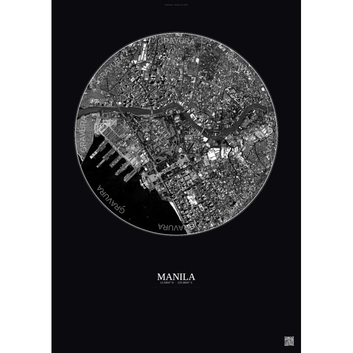 Affiche Manila – Poster vue satellite 2.5km N&B | Gravura – Fond