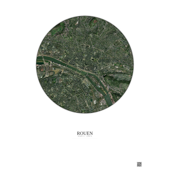 Affiche Rouen – Poster vue satellite 2.5km Couleur | Gravura – Fond clair