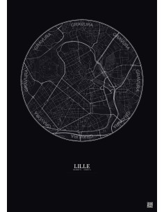 Lille City Map Poster 2.5km | Gravura – Dark background