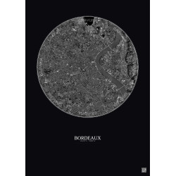 Affiche Bordeaux – Poster vue satellite 5km N&B | Gravura – Fond foncé