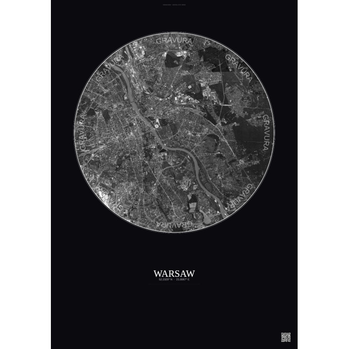 Affiche Warsaw – Poster vue satellite 10km N&B | Gravura – Fond 
