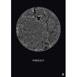 Affiche Bordeaux – Poster vue satellite 10km N&B | Gravura – Fond foncé