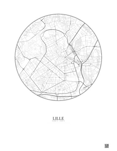 Affiche Lille – Poster carte de ville 2.5km | Gravura – Fond clair
