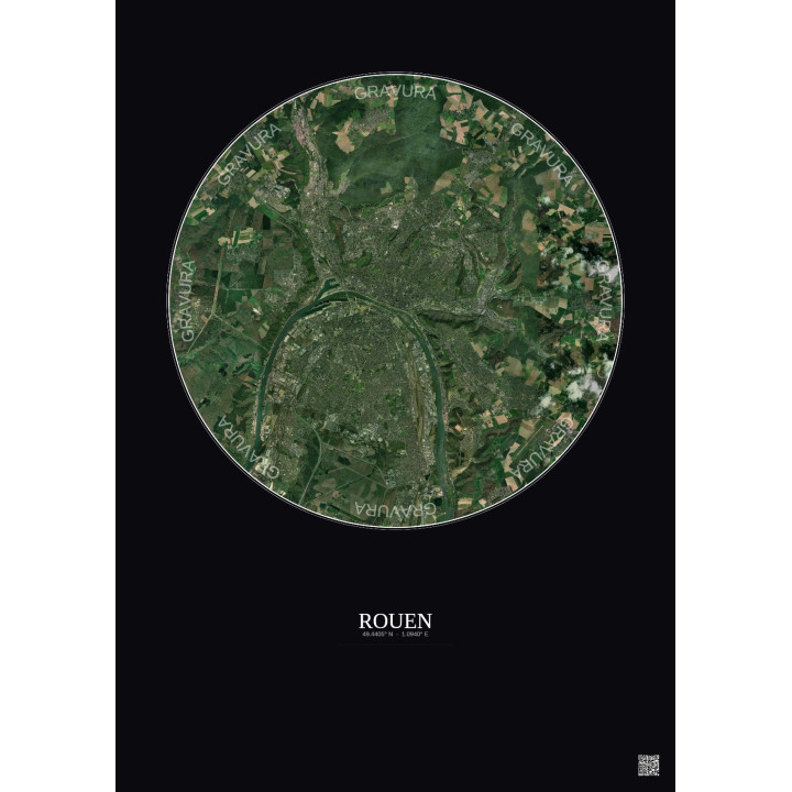 Affiche Rouen – Poster vue satellite 10km Couleur | Gravura – Fond foncé