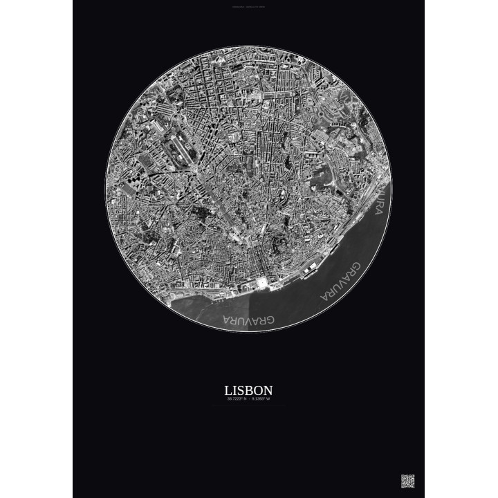 Affiche Lisbon – Poster vue satellite 2.5km N&B | Gravura – Fond