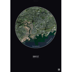 Affiche Brest – Poster vue satellite 2.5km Couleur | Gravura – Fond foncé