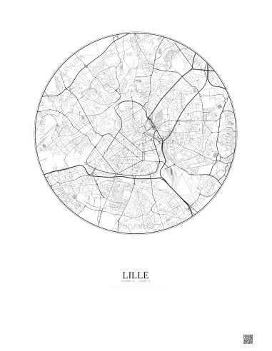Affiche Lille – Poster carte de ville 5km | Gravura – Fond clair