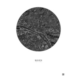 Affiche Rouen – Poster vue satellite 2.5km N&B | Gravura – Fond clair