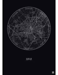 Lille City Map Poster 10km | Gravura – Dark background