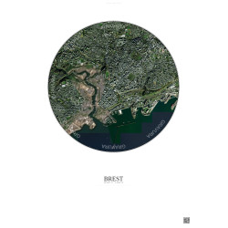 Affiche Brest – Poster vue satellite 2.5km Couleur | Gravura – Fond clair