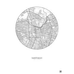 Affiche Santiago – Poster carte de ville 10km | Gravura – Fond clair