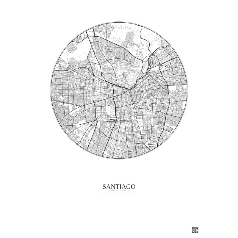 Santiago City Map Poster 10km | Gravura – Light background