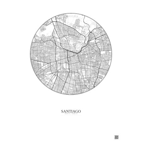 Santiago City Map Poster 10km | Gravura – Light background