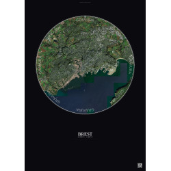 Affiche Brest – Poster vue satellite 6km Couleur | Gravura – Fond foncé