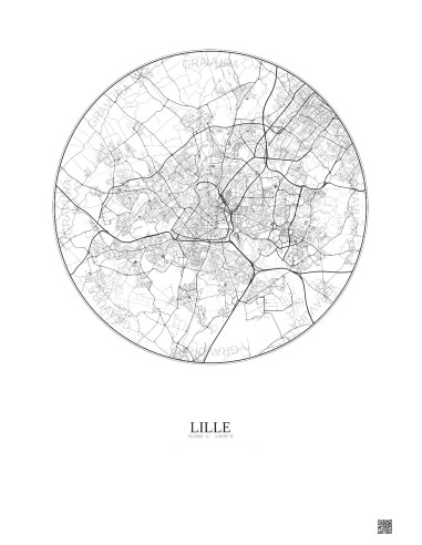 Affiche Lille – Poster carte de ville 10km | Gravura – Fond clair