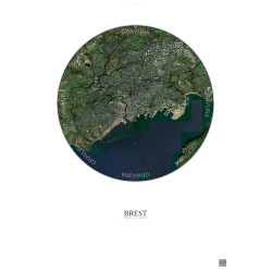 Affiche Brest – Poster vue satellite 6km Couleur | Gravura – Fond clair
