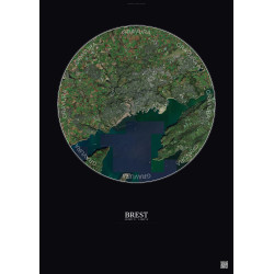 Affiche Brest – Poster vue satellite 10km Couleur | Gravura – Fond foncé