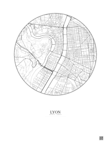 Lyon City Map Poster 2.5km | Gravura – Light background