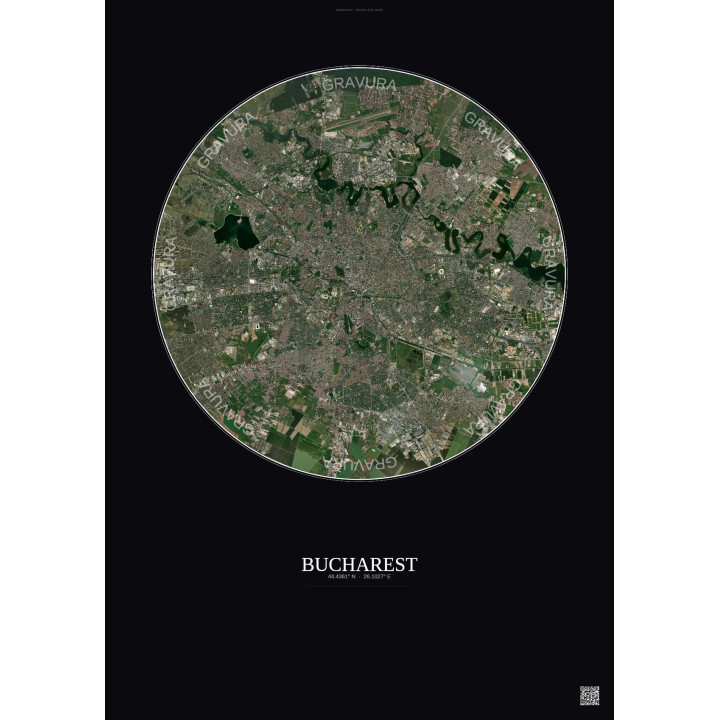 Affiche Bucharest – Poster vue satellite 10km Couleur | Gravura 