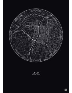 Affiche Lyon – Poster carte de ville 5km | Gravura – Fond foncé