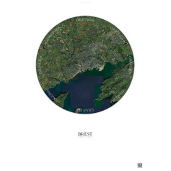 Affiche Brest – Poster vue satellite 10km Couleur | Gravura – Fond clair