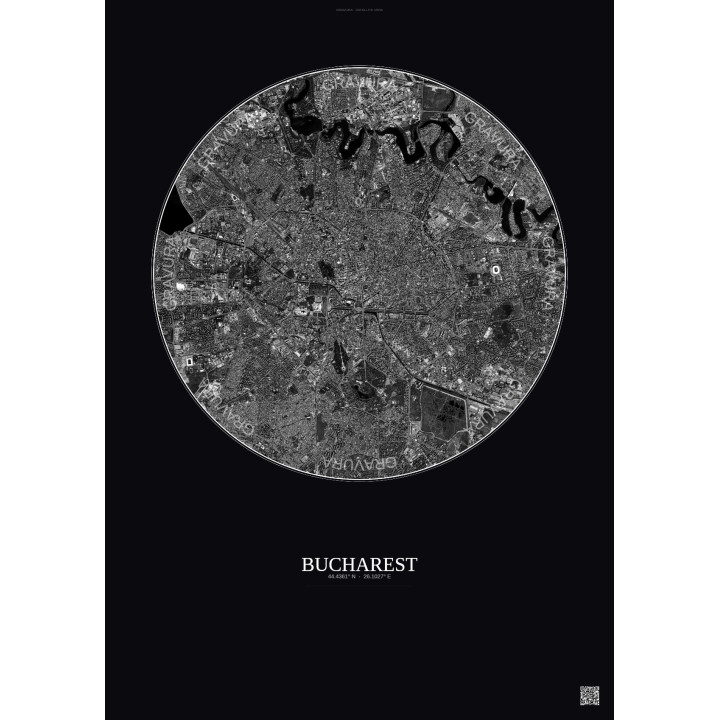 Affiche Bucharest – Poster vue satellite 6km N&B | Gravura – Fon