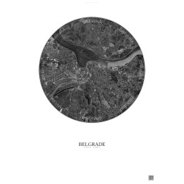Affiche Belgrade – Poster vue satellite 10km N&B | Gravura – Fon