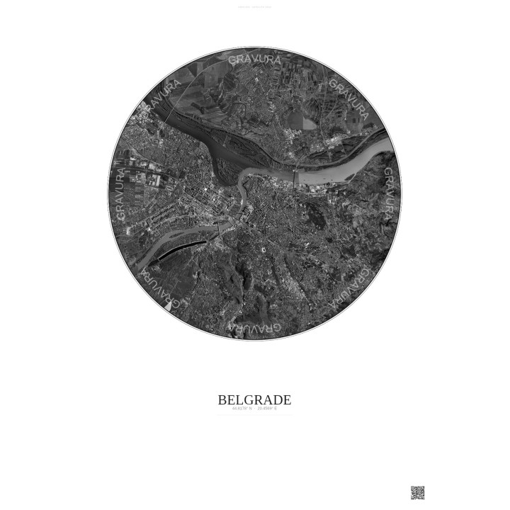 Affiche Belgrade – Poster vue satellite 10km N&B | Gravura – Fon