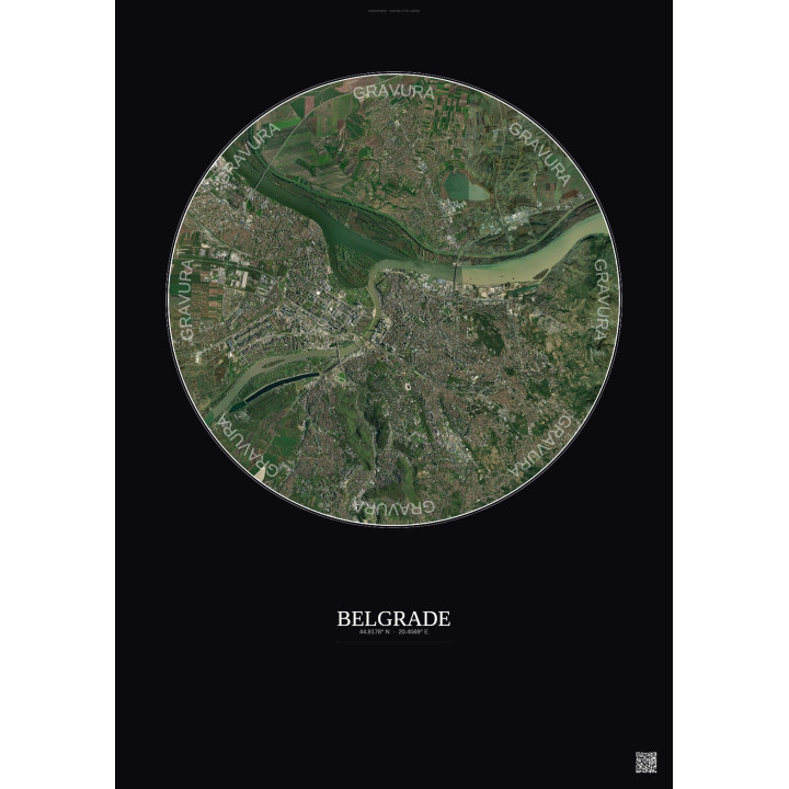 Affiche Belgrade – Poster vue satellite 10km Couleur | Gravura –