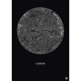 Affiche London – Poster vue satellite 10km N&B | Gravura – Fond foncé