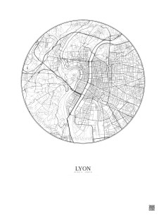 Lyon City Map Poster 5km | Gravura – Light background