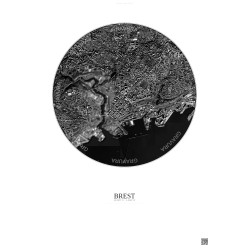 Affiche Brest – Poster vue satellite 2.5km N&B | Gravura – Fond clair