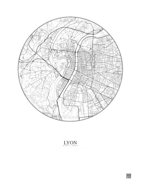 Lyon City Map Poster 5km | Gravura – Light background