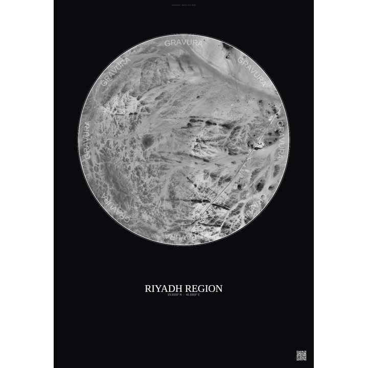 Affiche Riyadh Region – Poster vue satellite 10km N&B | Gravura 