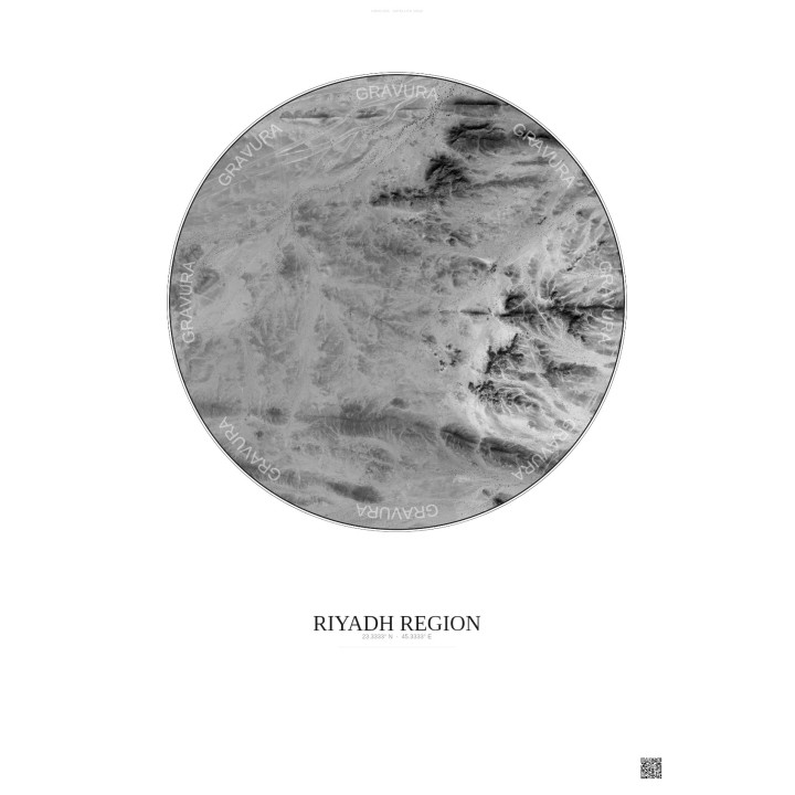 Affiche Riyadh Region – Poster vue satellite 2.5km N&B | Gravura