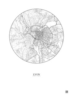 Affiche Lyon – Poster carte de ville 10km | Gravura – Fond clair