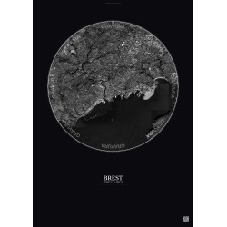 Affiche Brest – Poster vue satellite 6km N&B | Gravura – Fond foncé