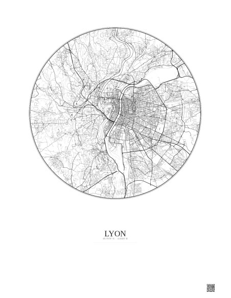 Lyon City Map Poster 10km | Gravura – Light background