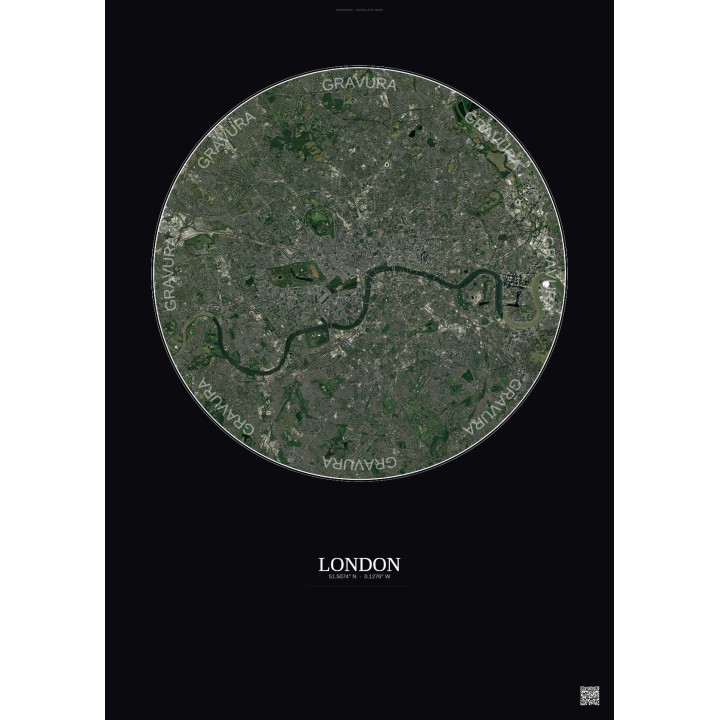 Affiche London – Poster vue satellite 10km Couleur | Gravura – Fond foncé