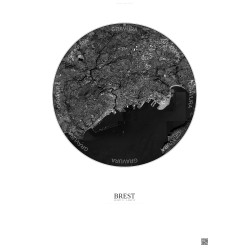 Affiche Brest – Poster vue satellite 6km N&B | Gravura – Fond clair