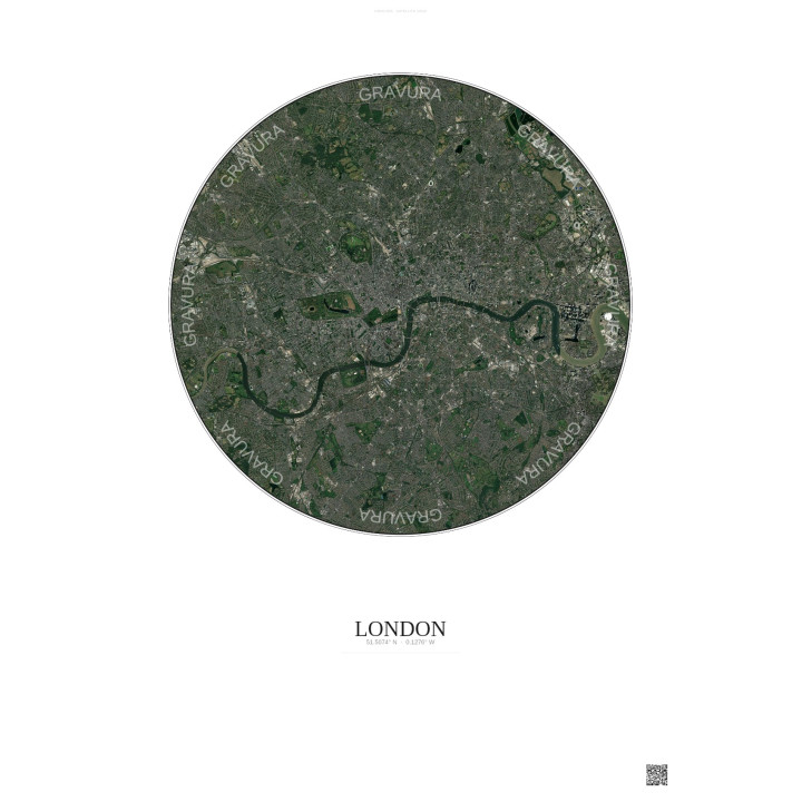 Affiche London – Poster vue satellite 10km Couleur | Gravura – Fond clair