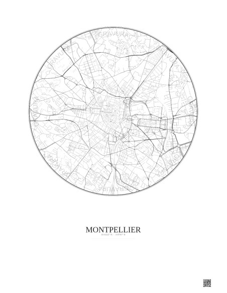 Affiche Montpellier – Poster carte de ville 2.5km | Gravura – Fond clair