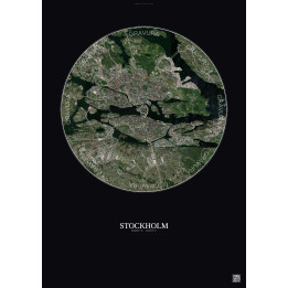 Stockholm Satellite View Poster 6km Color | Gravura – Dark backg