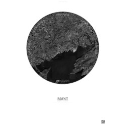 Affiche Brest – Poster vue satellite 10km N&B | Gravura – Fond clair