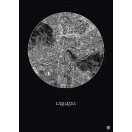 Affiche Ljubljana – Poster vue satellite 2.5km N&B | Gravura – F