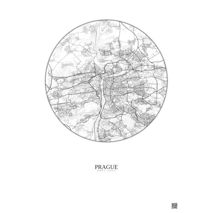 Affiche Prague – Poster carte de ville 10km | Gravura – Fond clair